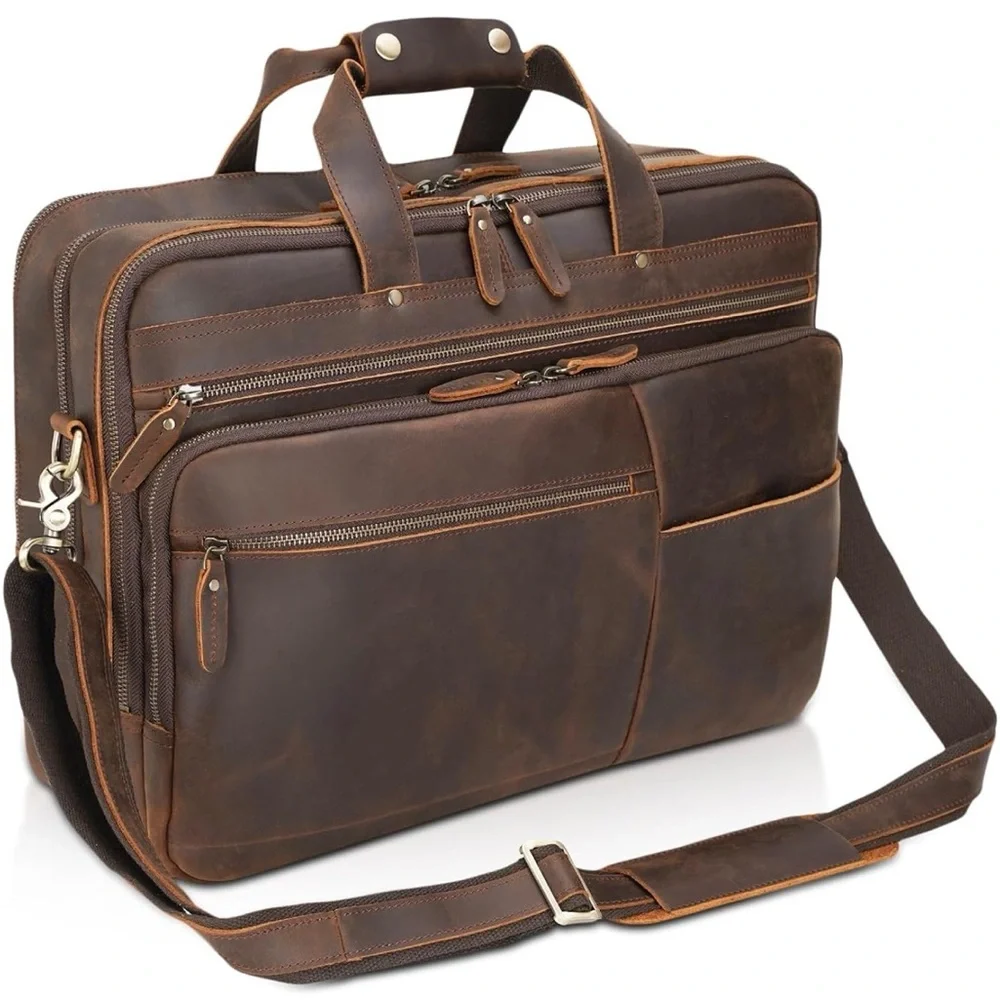 Brown 100% REAL ITALIAN Leather Men's Briefcase *NEW*